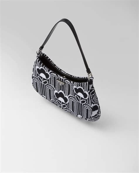 prada jacquard lining|Black/white Prada Cleo jacquard knit and leather bag .